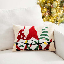 Load image into Gallery viewer, 18"L Hooked Christmas Gnomes Throw Pillow