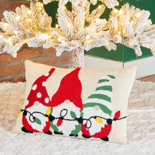 Load image into Gallery viewer, 18"L Hooked Christmas Gnomes Throw Pillow