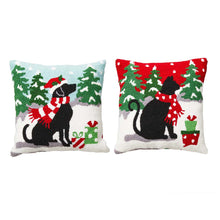 Load image into Gallery viewer, 14"L Hooked Christmas Dog & Cat Throw Pillow, Set of 2