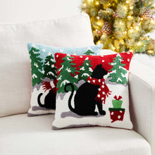 Load image into Gallery viewer, 14"L Hooked Christmas Dog & Cat Throw Pillow, Set of 2