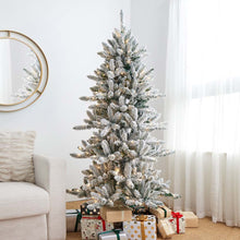 Load image into Gallery viewer, 6ft Pre-Lit Snow Flocked Slim Fir Artificial Christmas Tree with 300 Warm White Lights