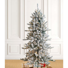 Load image into Gallery viewer, 6ft Pre-Lit Snow Flocked Slim Fir Artificial Christmas Tree with 300 Warm White Lights