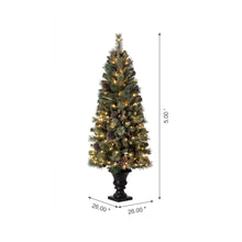 Load image into Gallery viewer, 5ft Pre-Lit Green Flocked Pine Artificial Christmas Porch Tree with 130 Warm White Lights