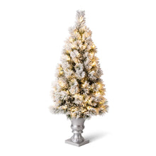 Load image into Gallery viewer, 4ft Pre-Lit Snow Flocked Pine Artificial Christmas Porch Tree with 100 Warm White Lights