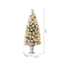 Load image into Gallery viewer, 5ft Pre-Lit Snow Flocked Pine Artificial Christmas Porch Tree with 150 Warm White Lights