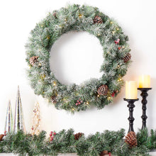 Load image into Gallery viewer, 30"D Pre-Lit Glittered Pine Cone Christmas Wreath with 50 Warm White Lights