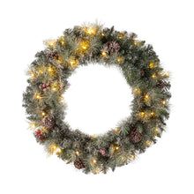 Load image into Gallery viewer, 30"D Pre-Lit Glittered Pine Cone Christmas Wreath with 50 Warm White Lights