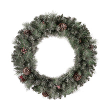 Load image into Gallery viewer, 30"D Pre-Lit Glittered Pine Cone Christmas Wreath with 50 Warm White Lights