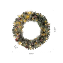 Load image into Gallery viewer, 30"D Pre-Lit Glittered Pine Cone Christmas Wreath with 50 Warm White Lights