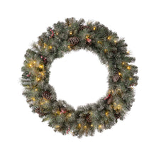 Load image into Gallery viewer, 36"D Oversized Pre-Lit Glittered Pine Cone Christmas Wreath with 50 Warm White Lights