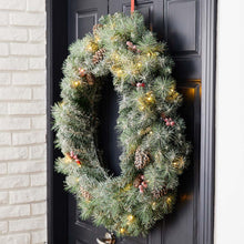 Load image into Gallery viewer, 36"D Oversized Pre-Lit Glittered Pine Cone Christmas Wreath with 50 Warm White Lights