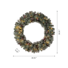 Load image into Gallery viewer, 36"D Oversized Pre-Lit Glittered Pine Cone Christmas Wreath with 50 Warm White Lights