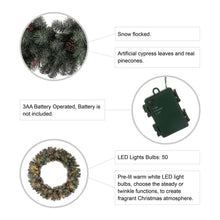 Load image into Gallery viewer, 36"D Oversized Pre-Lit Glittered Pine Cone Christmas Wreath with 50 Warm White Lights