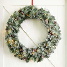 Load image into Gallery viewer, 36"D Oversized Pre-Lit Glittered Pine Cone Christmas Wreath with 50 Warm White Lights