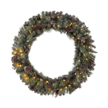 Load image into Gallery viewer, 42"D Oversized Pre-Lit Glittered Pine Cone Christmas Wreath with 70 Warm White Lights