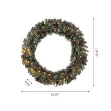 Load image into Gallery viewer, 42"D Oversized Pre-Lit Glittered Pine Cone Christmas Wreath with 70 Warm White Lights