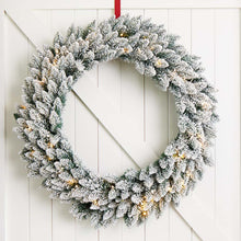 Load image into Gallery viewer, 36"D Oversized Pre-Lit Snow Flocked Christmas Wreath with 60 Warm White Lights