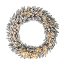 Load image into Gallery viewer, 36"D Oversized Pre-Lit Snow Flocked Christmas Wreath with 60 Warm White Lights