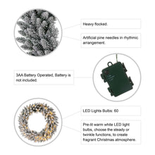 Load image into Gallery viewer, 36"D Oversized Pre-Lit Snow Flocked Christmas Wreath with 60 Warm White Lights