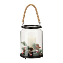 Load image into Gallery viewer, 8.5"H Christmas Greenery Glass Lantern