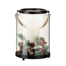 Load image into Gallery viewer, 8.5"H Christmas Greenery Glass Lantern