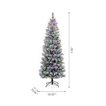 Load image into Gallery viewer, 7.5ft Pre-Lit Snow Flocked Pencil Pine Artificial Christmas Tree with 300 Warm White/Multi-Color Lights