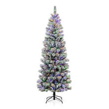 Load image into Gallery viewer, 7.5ft Pre-Lit Snow Flocked Pencil Pine Artificial Christmas Tree with 300 Warm White/Multi-Color Lights