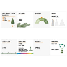 Load image into Gallery viewer, 7.5ft Pre-Lit Snow Flocked Pencil Pine Artificial Christmas Tree with 300 Warm White/Multi-Color Lights