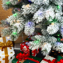 Load image into Gallery viewer, 7.5ft Pre-Lit Snow Flocked Pencil Pine Artificial Christmas Tree with 300 Warm White/Multi-Color Lights
