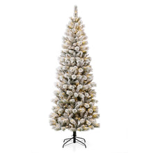 Load image into Gallery viewer, 7.5ft Pre-Lit Snow Flocked Pencil Pine Artificial Christmas Tree with 300 Warm White/Multi-Color Lights