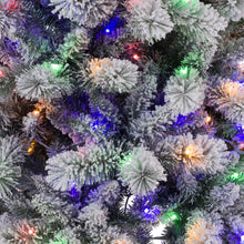 Load image into Gallery viewer, 7.5ft Pre-Lit Snow Flocked Pencil Pine Artificial Christmas Tree with 300 Warm White/Multi-Color Lights