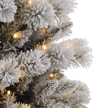 Load image into Gallery viewer, 7.5ft Pre-Lit Snow Flocked Pencil Pine Artificial Christmas Tree with 300 Warm White/Multi-Color Lights