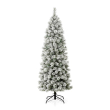 Load image into Gallery viewer, 7.5ft Pre-Lit Snow Flocked Pencil Pine Artificial Christmas Tree with 350 Warm White Lights