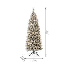Load image into Gallery viewer, 7.5ft Pre-Lit Snow Flocked Pencil Pine Artificial Christmas Tree with 350 Warm White Lights