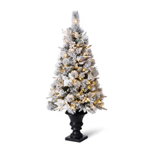 Load image into Gallery viewer, 4ft Pre-Lit Pine Artificial Christmas Porch Tree with 100 Warm White Lights and Poinsettias