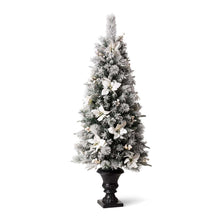 Load image into Gallery viewer, 5ft Pre-Lit Pine Artificial Christmas Porch Tree with 150 Warm White Lights and Poinsettias