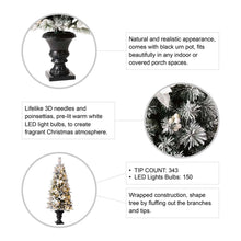 Load image into Gallery viewer, 5ft Pre-Lit Pine Artificial Christmas Porch Tree with 150 Warm White Lights and Poinsettias