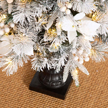 Load image into Gallery viewer, 5ft Pre-Lit Pine Artificial Christmas Porch Tree with 150 Warm White Lights and Poinsettias, Set of 2