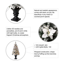 Load image into Gallery viewer, 4ft Pre-Lit Pine Artificial Christmas Porch Tree with 100 Warm White Lights and Poinsettias, Set of 2