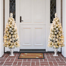 Load image into Gallery viewer, 5ft Pre-Lit Snow Flocked Pine Artificial Christmas Porch Tree with 150 Warm White Lights, Set of 2
