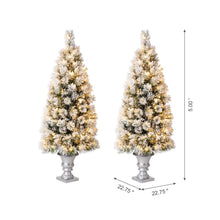 Load image into Gallery viewer, 5ft Pre-Lit Snow Flocked Pine Artificial Christmas Porch Tree with 150 Warm White Lights, Set of 2
