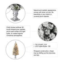 Load image into Gallery viewer, 5ft Pre-Lit Snow Flocked Pine Artificial Christmas Porch Tree with 150 Warm White Lights, Set of 2