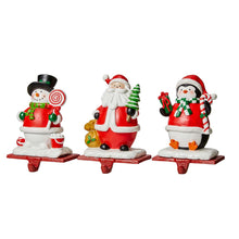 Load image into Gallery viewer, 6.5"H Resin Santa, Snowman, Penguin Stocking Holders, Set of 3