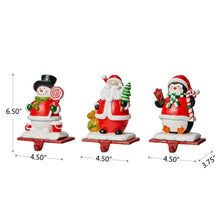 Load image into Gallery viewer, 6.5"H Resin Santa, Snowman, Penguin Stocking Holders, Set of 3