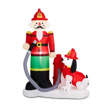 Load image into Gallery viewer, 7 ft Lighted Inflatable Nutcracker Fire Fighter with Puppy Dog Décor