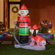 Load image into Gallery viewer, 7 ft Lighted Inflatable Nutcracker Fire Fighter with Puppy Dog Décor