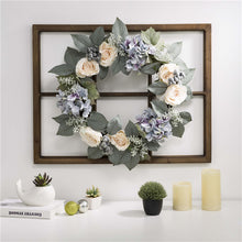Load image into Gallery viewer, 28"H Wooden Window Frame with 22"D Hydrangea Rose Wreath
