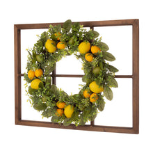 Load image into Gallery viewer, 28"H Wooden Window Frame with 22"D Greenery Lemon Wreath