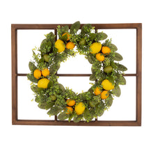 Load image into Gallery viewer, 28"H Wooden Window Frame with 22"D Greenery Lemon Wreath