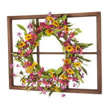 Load image into Gallery viewer, 28"H Wooden Window Frame with 24"D Artificial Chrysanthemum Wreath